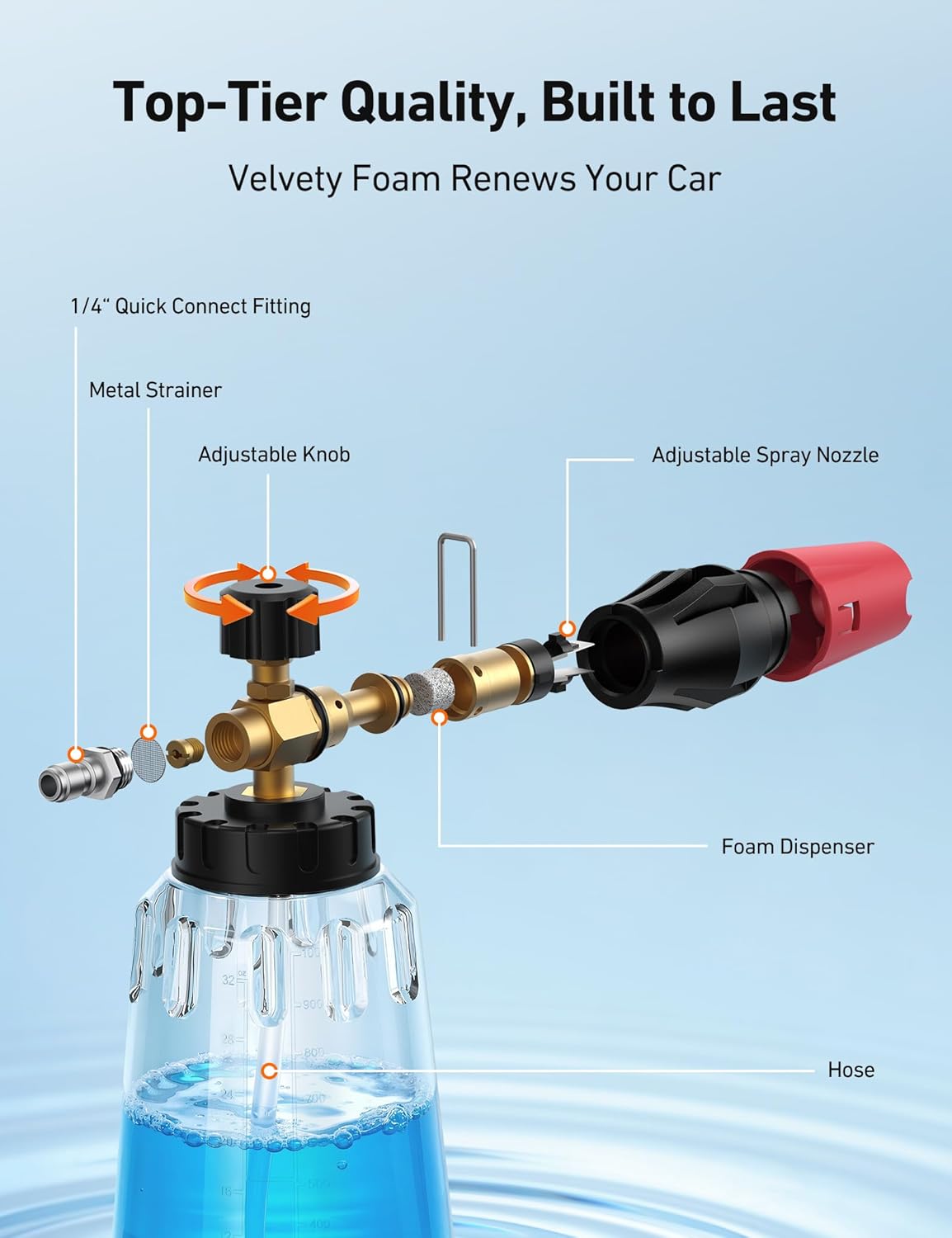 Foam Cannon for Pressure Washer with 1/4" Quick Connect Plug, 1 L | Thick Foam, Car Wash, Heavy Duty Snow Clear