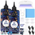 UV Resin with Light - 400g Hard Type Crystal Clear Ultraviolet Curing UV Resin Kit, 8 Lamp Beads UV