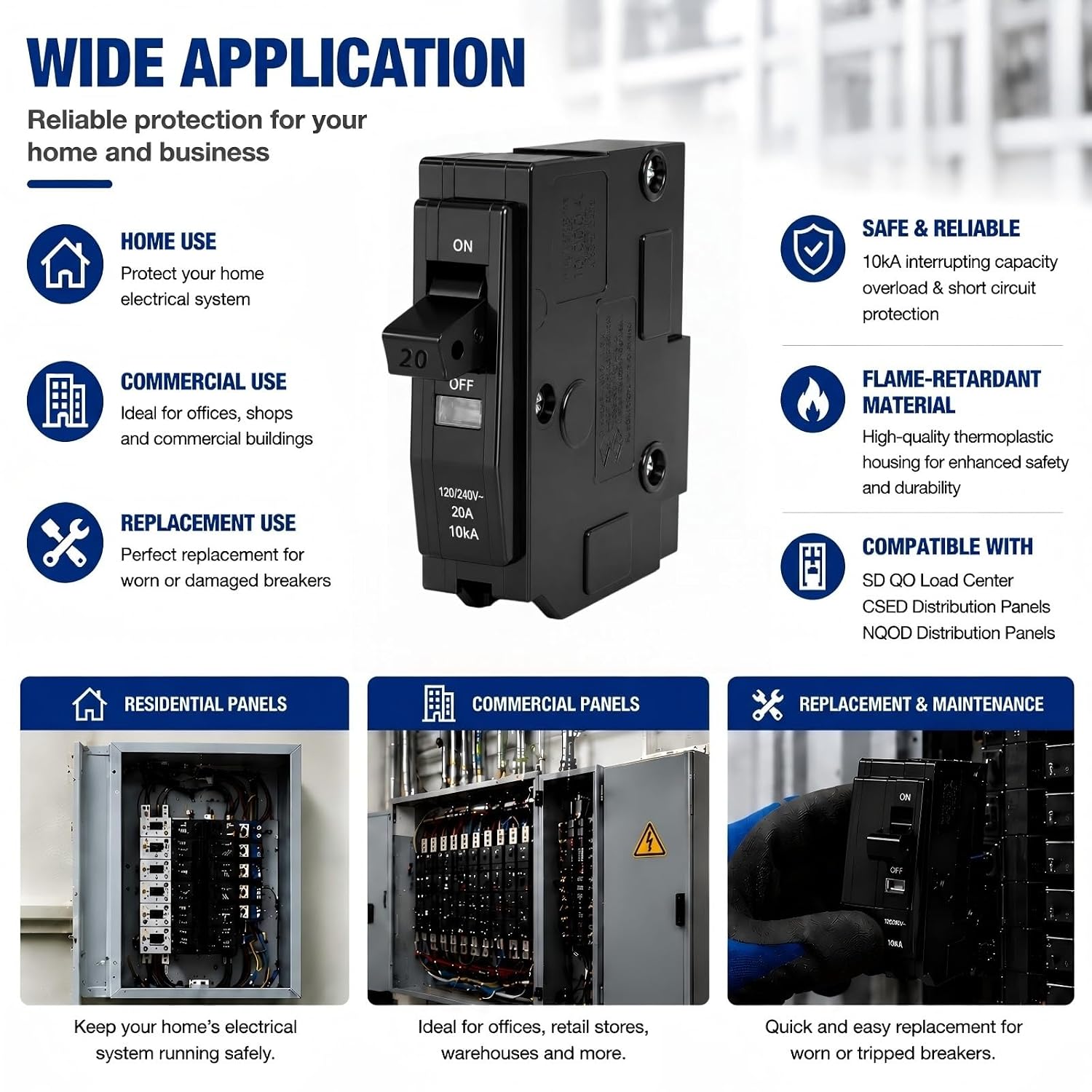 1-Pole 20 Amp Circuit Breaker, Compatible with QO120, for QO Load Centers | 120/240V AC, 10kAIC, Thermal Magnetic