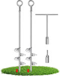 Shed Anchor Kit 30" Heavy Duty Ground Anchors Screw in 2 Pack– with T-Handle & Drill Bit Adaptor, Chrome Plated Solid