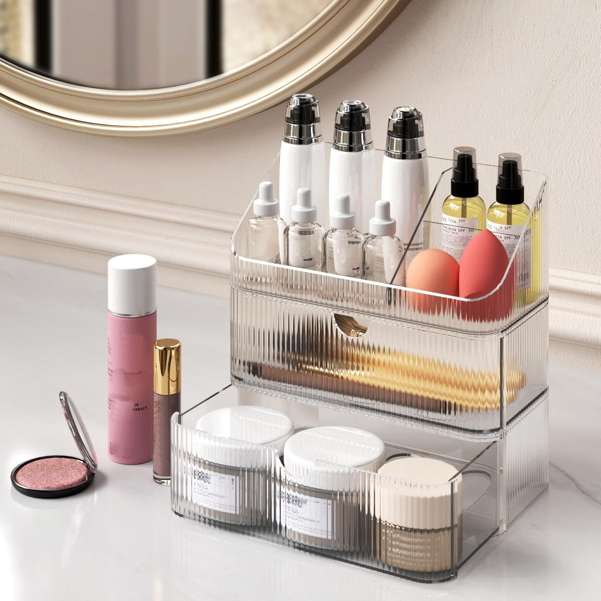 Medicine Cabinet Organizer 3 Tier, Stackable Bathroom Makeup Organizers