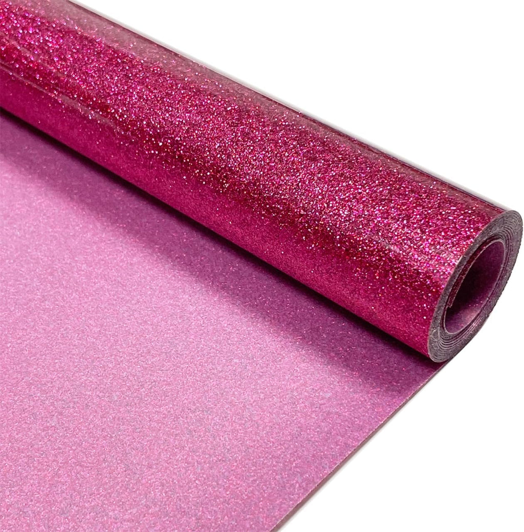 Hot Pink Glitter Heat Transfer Vinyl 12" x 5 ft HTV for Shirts, Glitter HTV Iron on for All Cutter Machine - Easy to