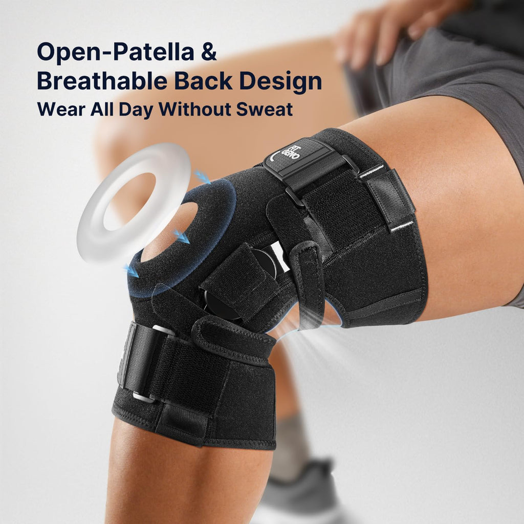 Hinged Knee Brace for Meniscus Tear: Adjustable Knee Support for Knee Pain w/Side Stabilizers & Hinges for Injury or