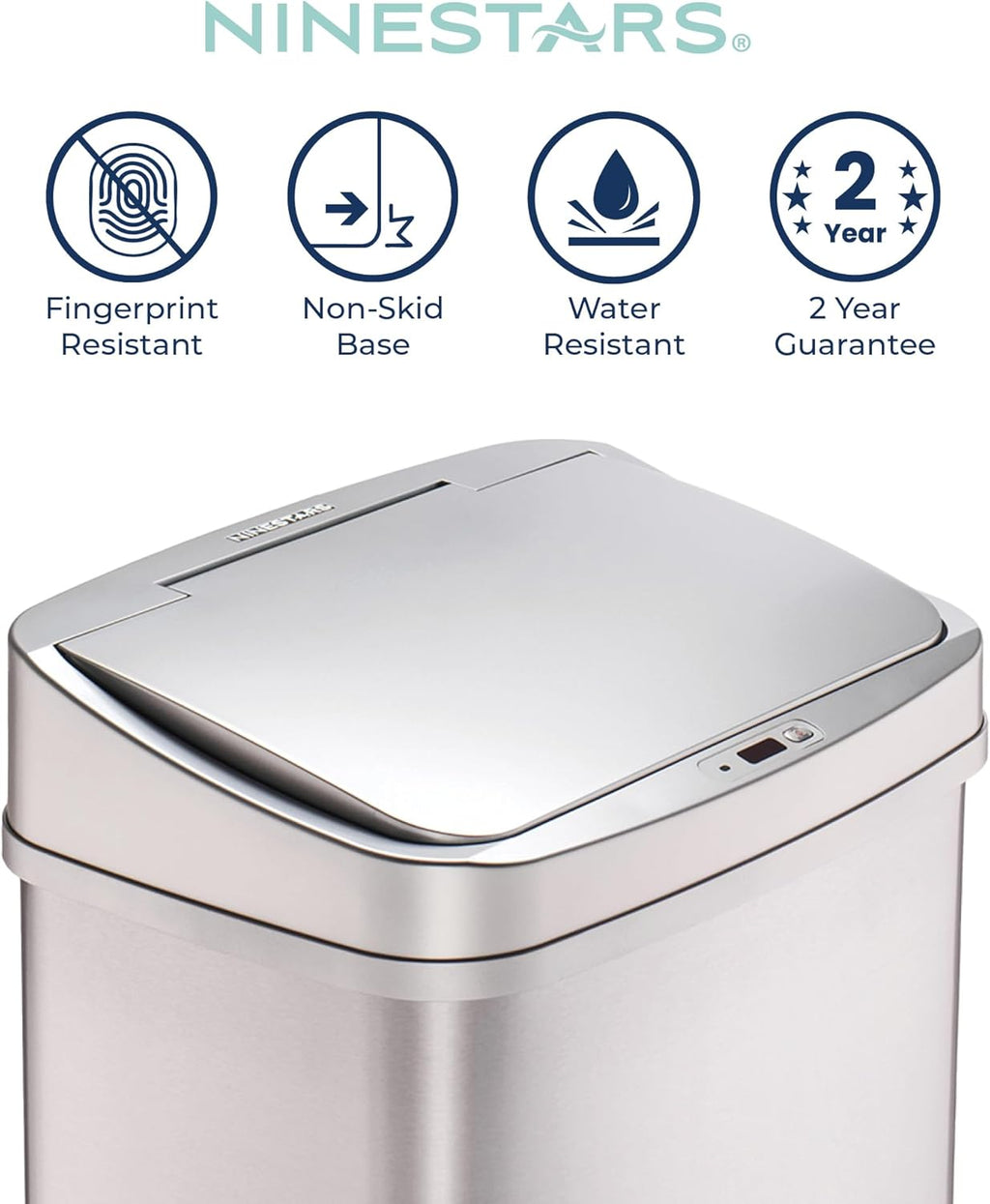 13 Gallon Automatic Trash Can, 50L Touchless Motion Sensor Garbage Can with Odor-Sealing Lid, Rectangular Stainless