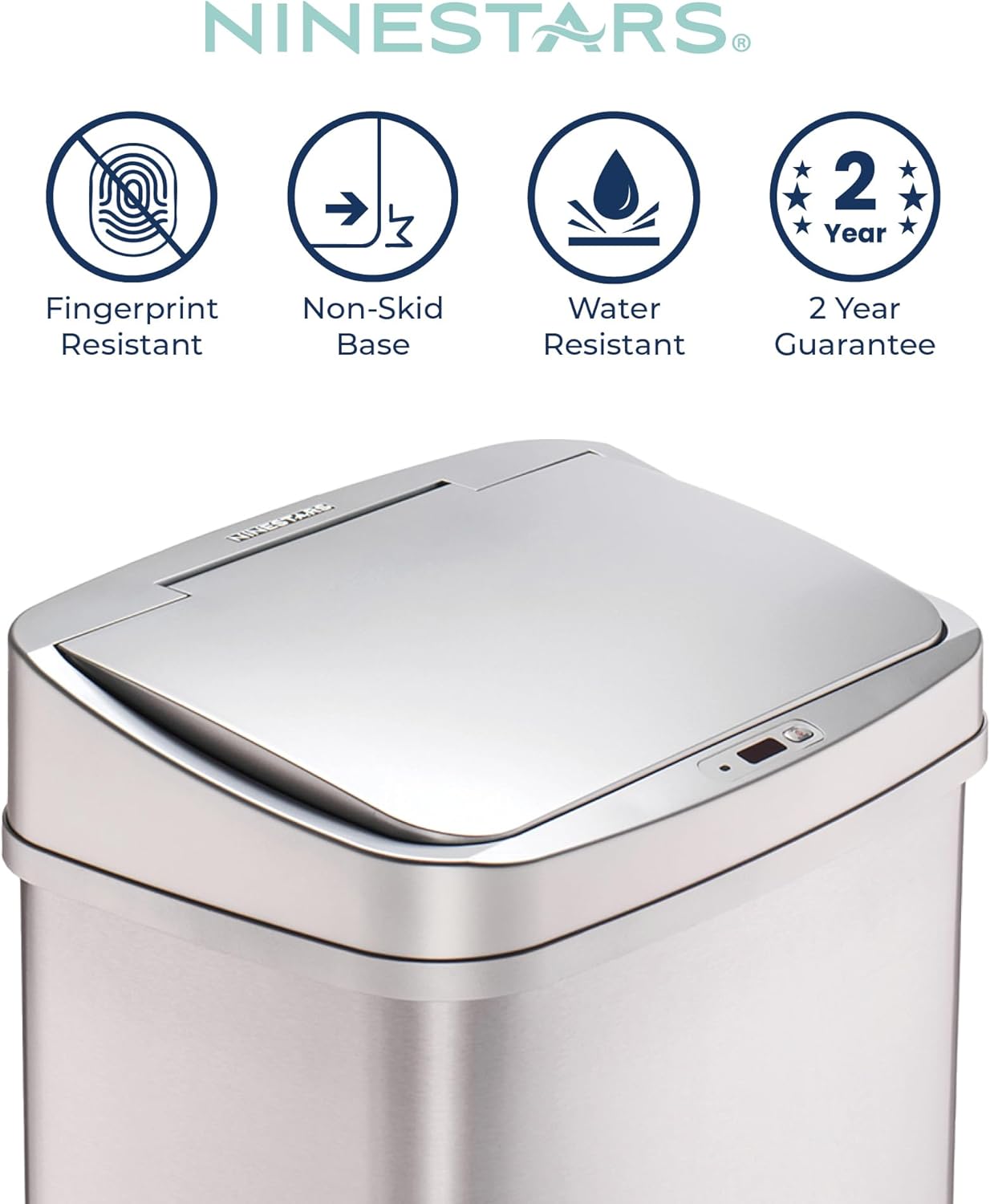 13 Gallon Automatic Trash Can, 50L Touchless Motion Sensor Garbage Can with Odor-Sealing Lid, Rectangular Stainless