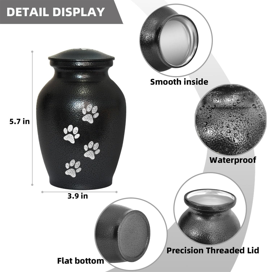 PCS Pet Cremation Urns for Dogs Ashes, Black Printed Pet Urn, Dog Urn with Paw Print, Cat Metal Urn-Small