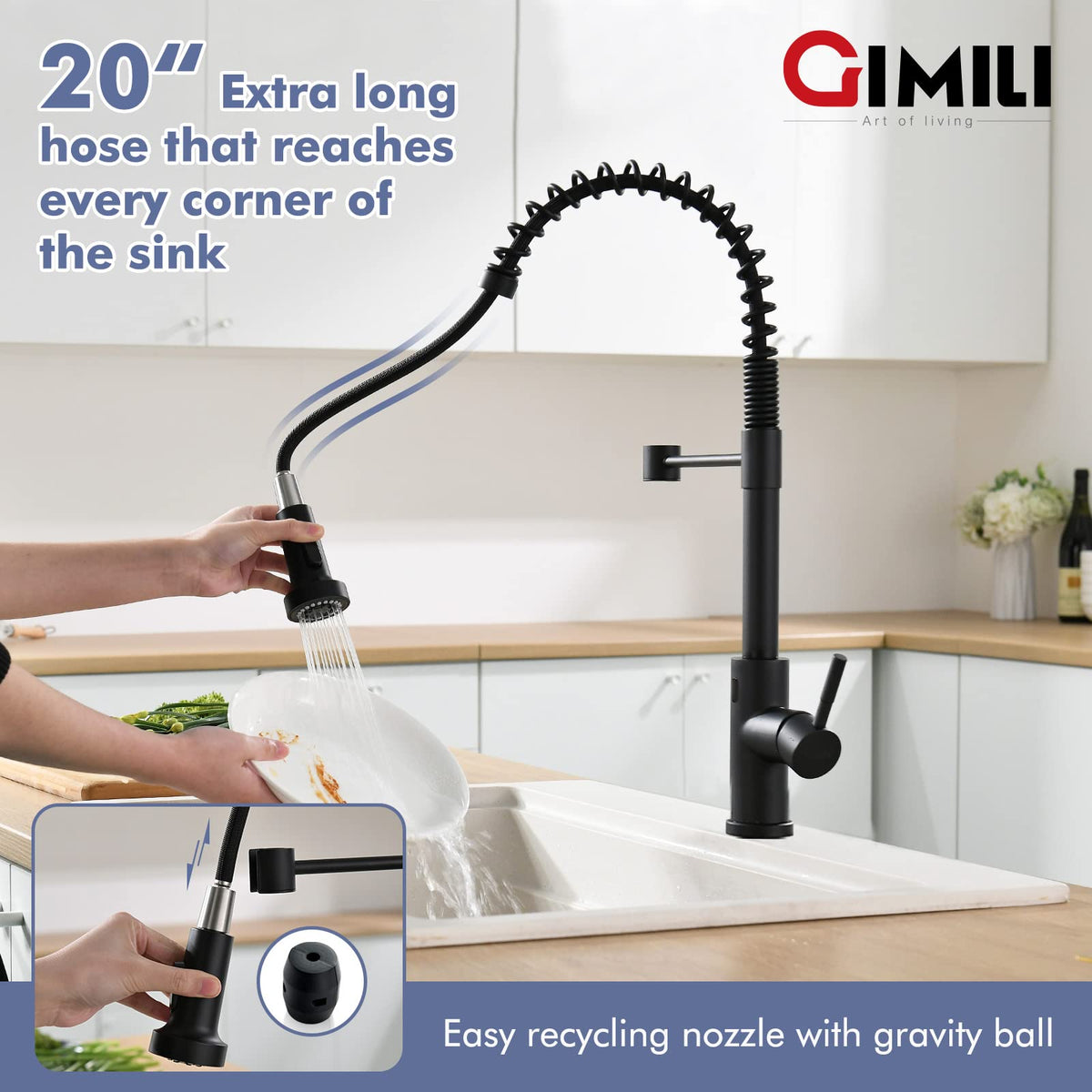 Matte Black Touchless Kitchen Faucet with Spring Pull Down Sprayer