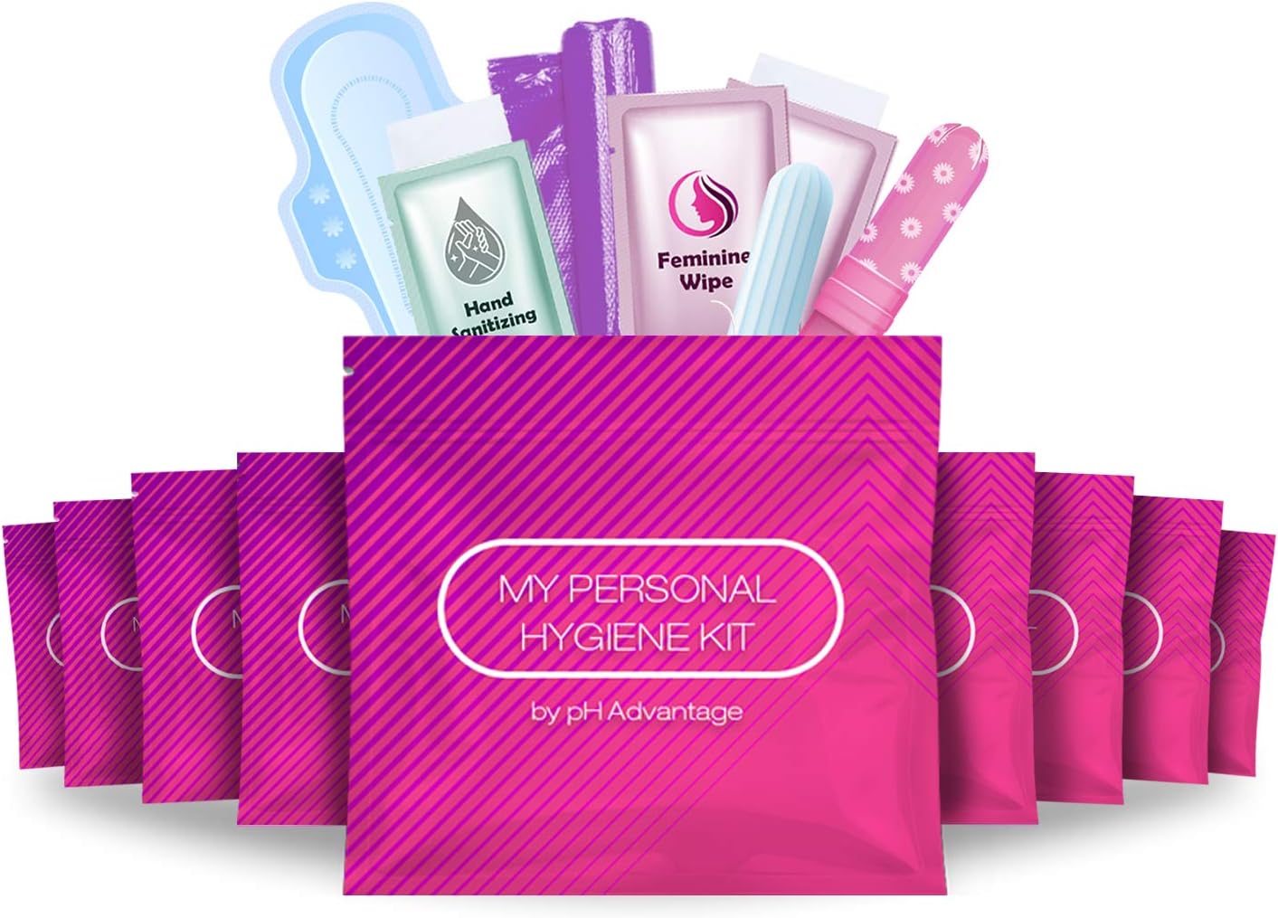 Pink Style Menstrual Kit All-in-One 10 Pack | Convenience on The Go | Period Kit Pack for Travelling, Tweens &