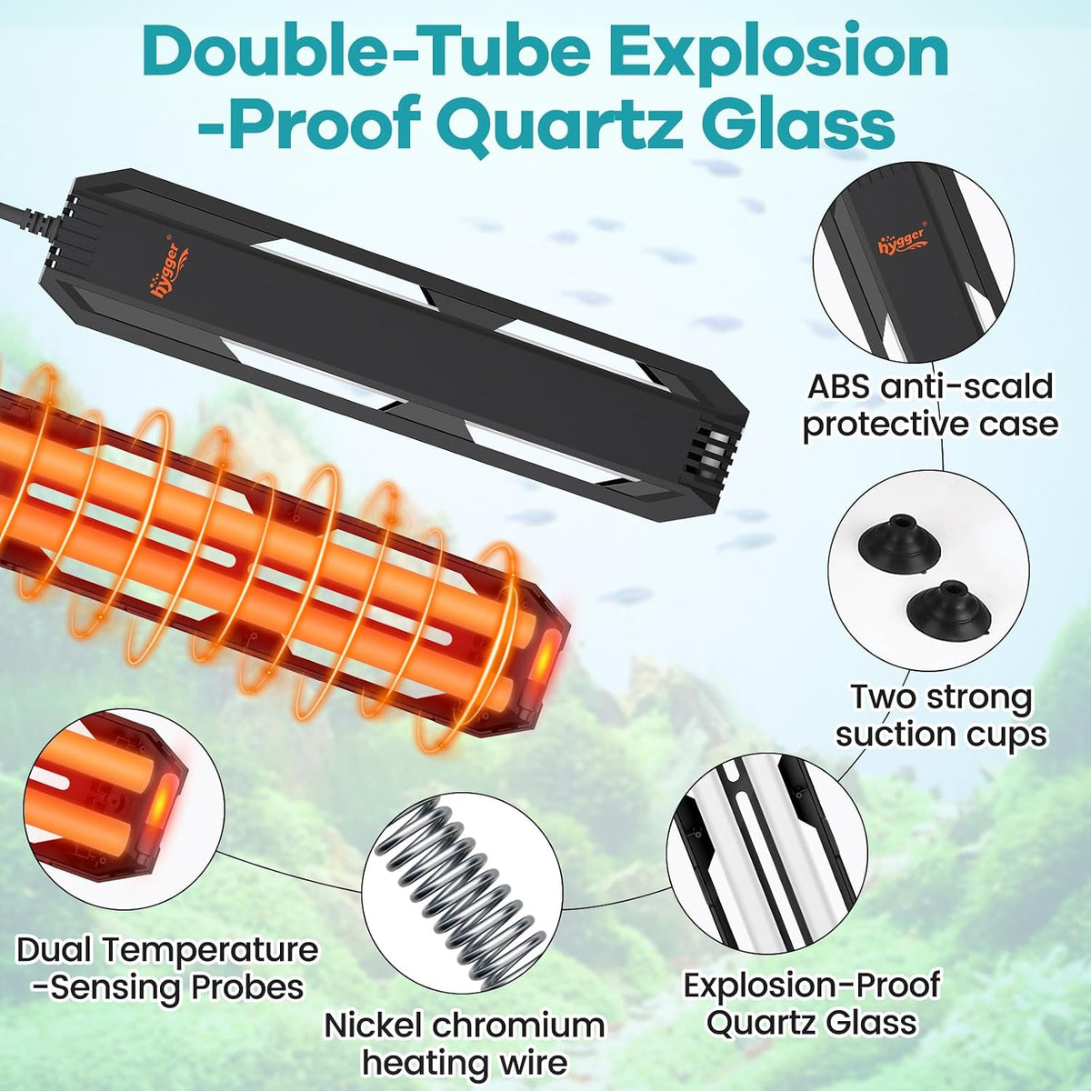 500W Aquarium Submersible Heater with Controller for 65–130 Gal Tank