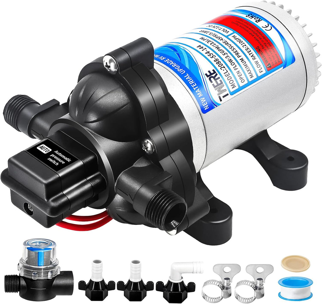 12V Fresh Water Pump,2088-403-144/2088-554-144 Diaphragm RV Pump,45 PSI 3.5 Gallons Per Minute RV Water Pump with 1/2MNPT Connection for Agricultural Spraying RV Marine Yacht