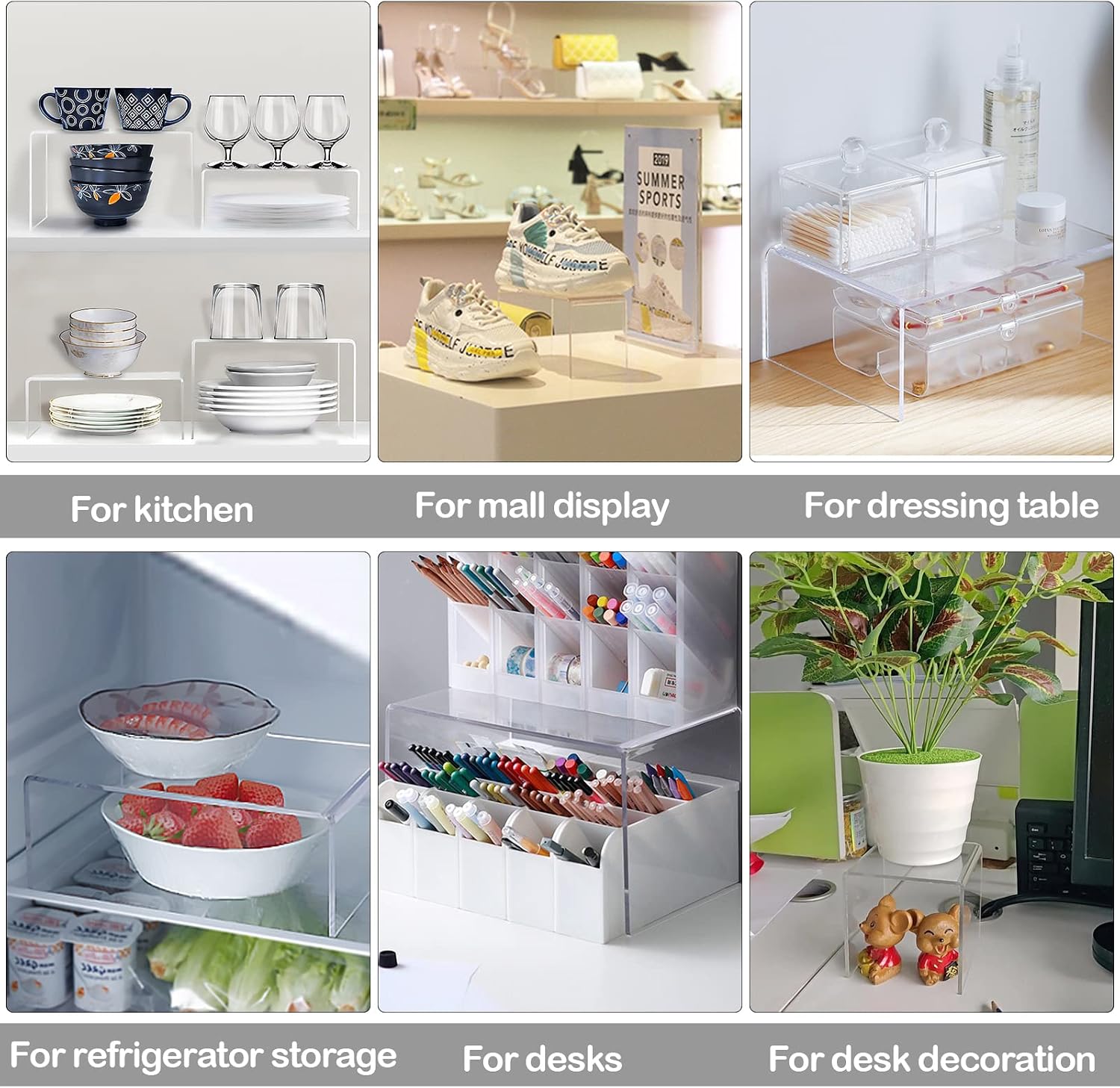 Clear Acrylic Risers Display Stands Multi-Size | 8-Piece Set, Square, 4"~6.3", Ideal for Retail, Cupcakes, Figures