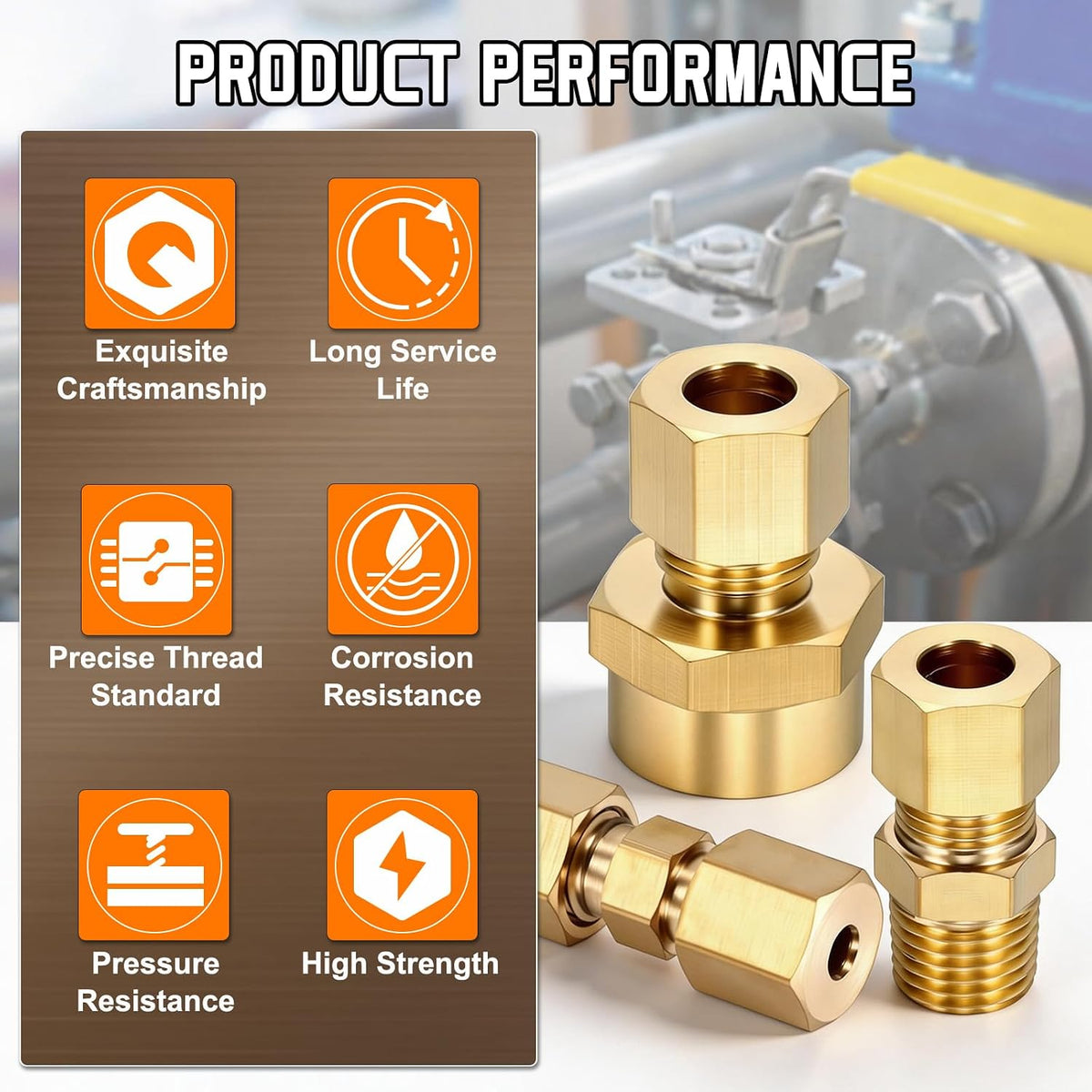 3Pack Brass Compression Tube Pipe Fitting 1/2"OD Compression x 3/8"