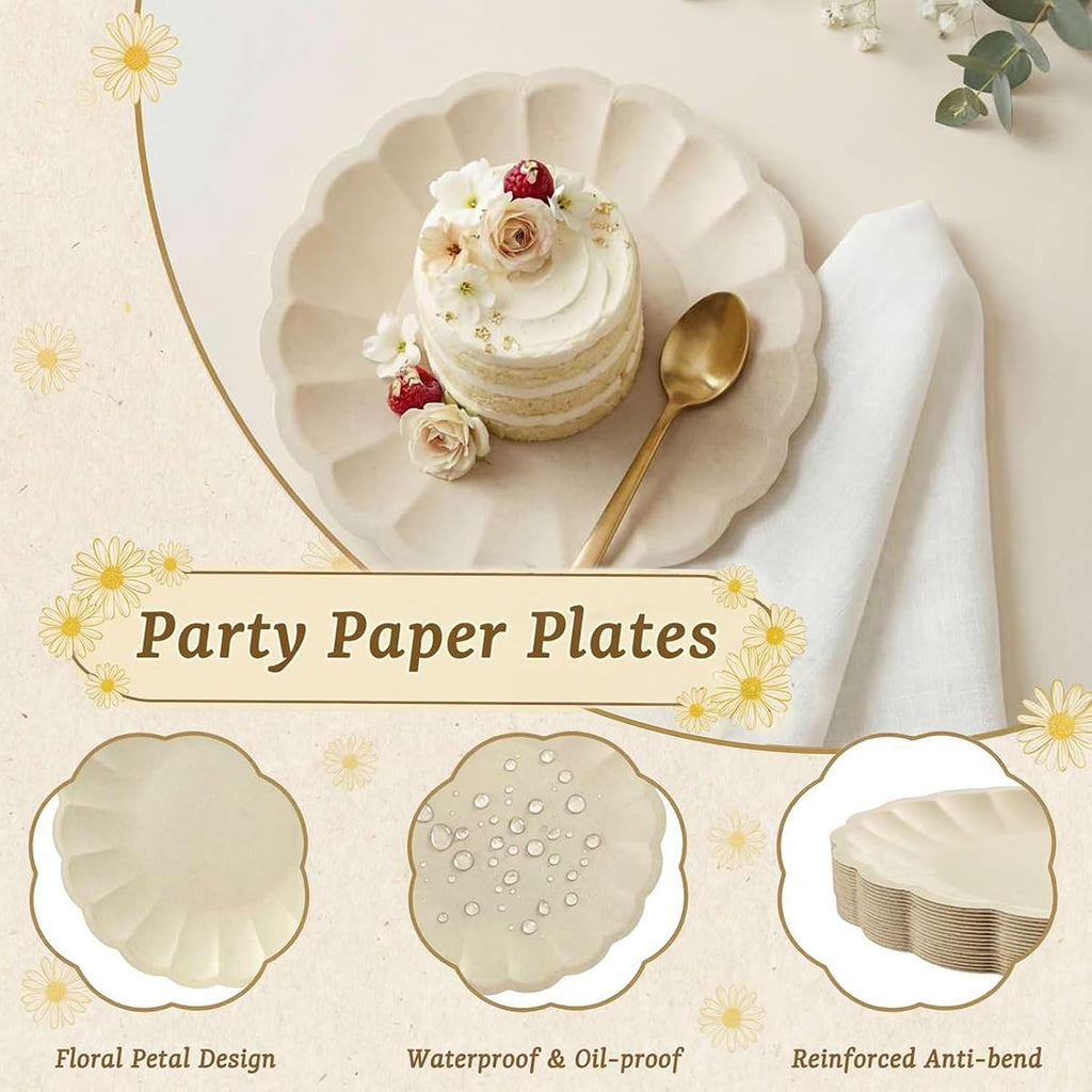 100 Pcs Paper Plates Compostable plates 7 Inch Paper Plates Natural
