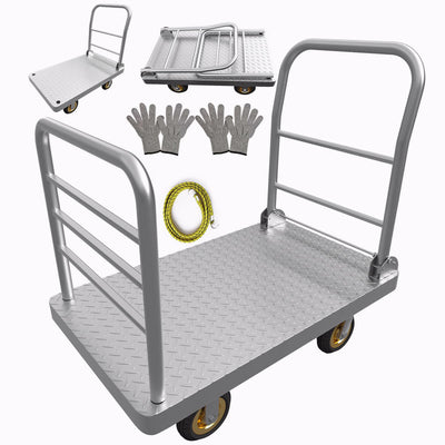 48" x 26" 2-in-1 Platform Truck Cart, 3650lbs Heavy Duty Flatbed Cart Dolly with Wheels, Industrial Cold Rolled Steel