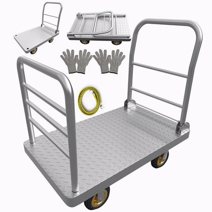 48" x 26" 2-in-1 Platform Truck Cart, 3650lbs Heavy Duty Flatbed Cart Dolly with Wheels, Industrial Cold Rolled Steel
