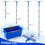 Window Cleaning Kit with Bucket, 76" Extension Pole, Squeegee & Scrubber