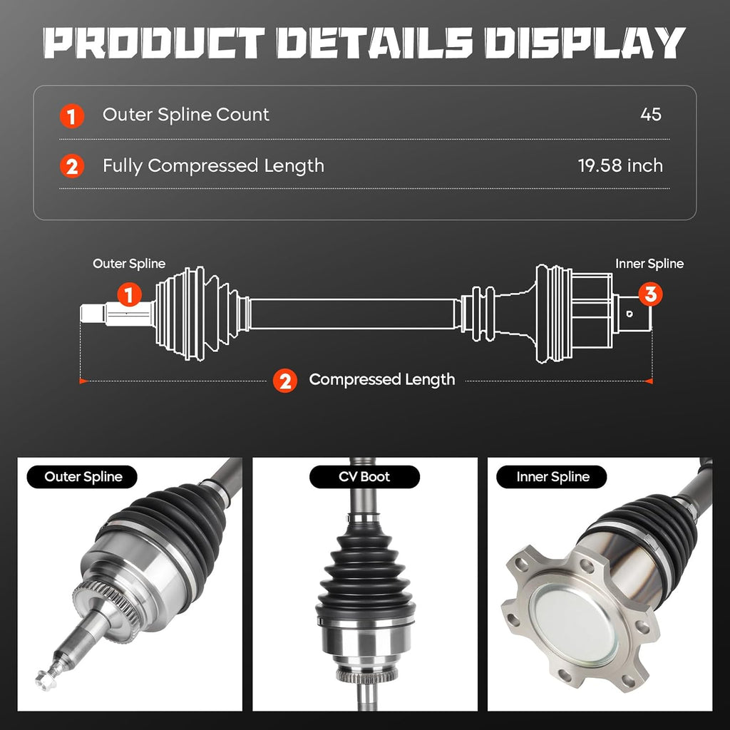 Front CV Axle Shaft Assembly Fits for Ford F-150 04-08, for Expedition 03-06, for Lincoln Mark LT 06-08, for Navigator 03-06, 4.2L 4.6L 5.4L, 4WD, Driver and Passenger side, 2 PC
