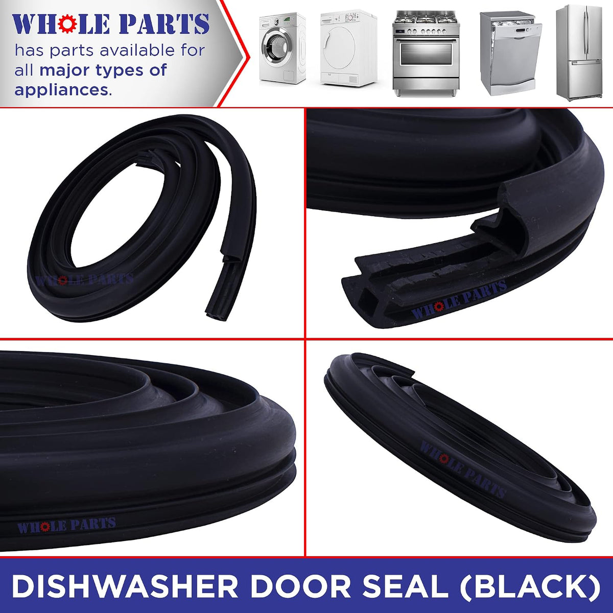 Whole Parts Upgraded Black Dishwasher Door Gasket Part# WP99003337