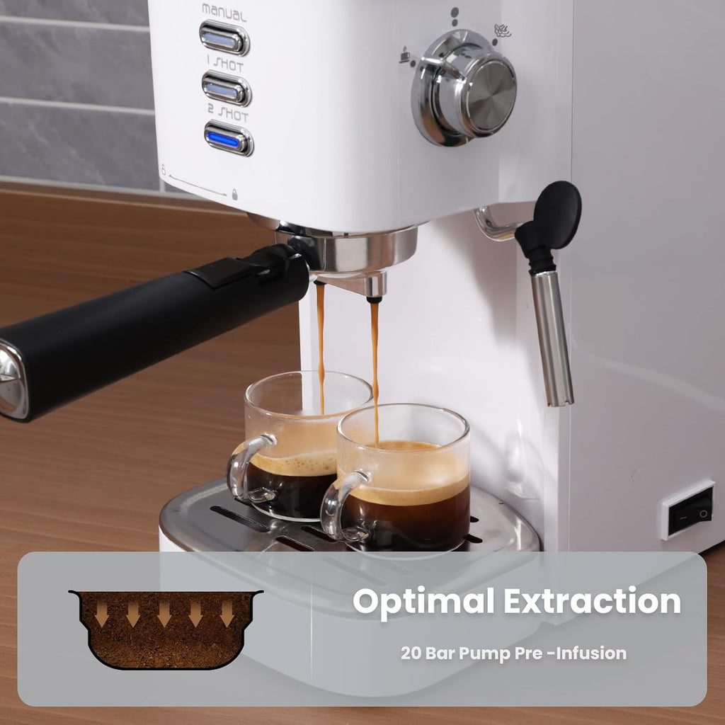 20 Bar Compact Espresso Machine with Milk Frother for Latte&Cappuccino | Budget under$150; Removable Water Tank;
