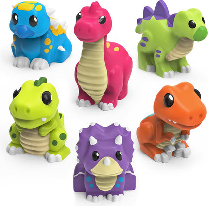 Dinosaur Mold Free Bath Toys, 6 Pack | Sealed, No Hole Bath Toys Design Keeps Moisture Out | Soft, Squeezable & Float