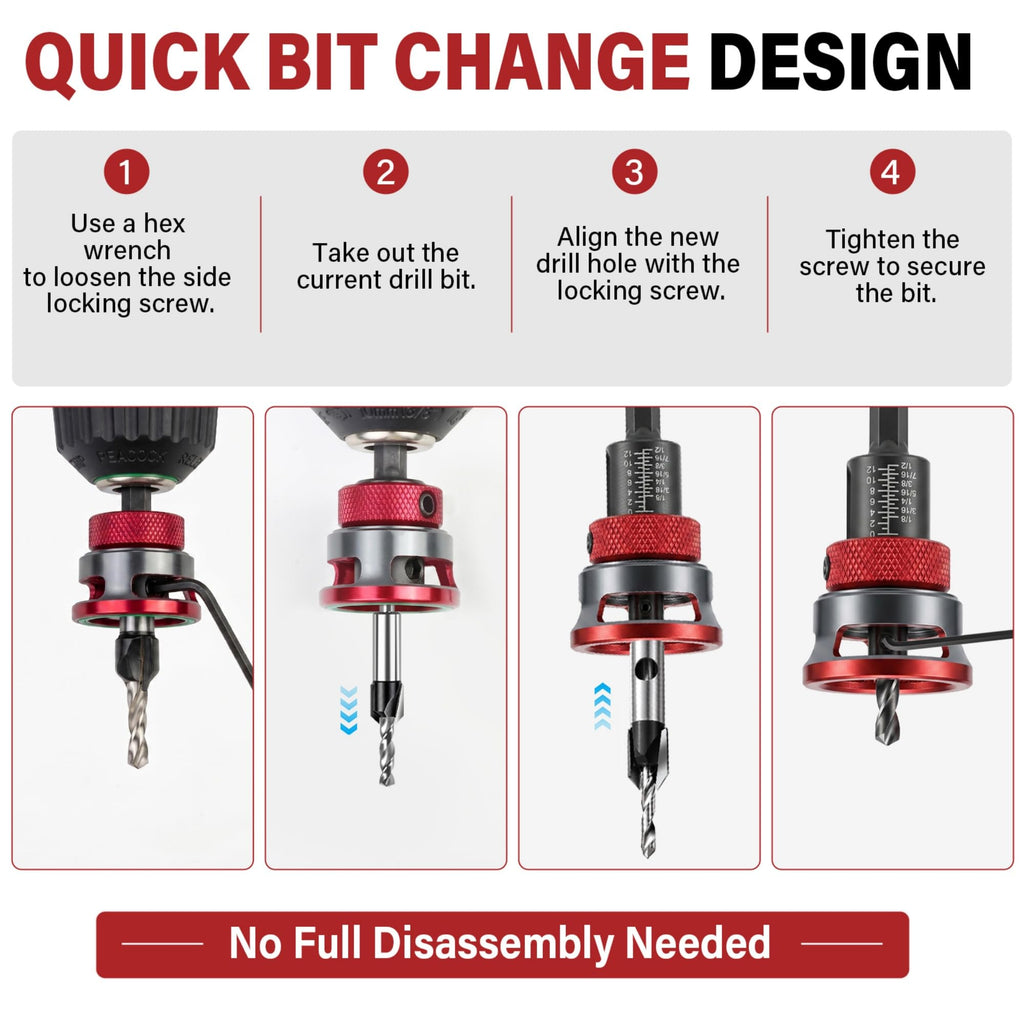 VIKECAT 9PCS Countersink Drill Bit Set, Collar Stops When Touching Wood