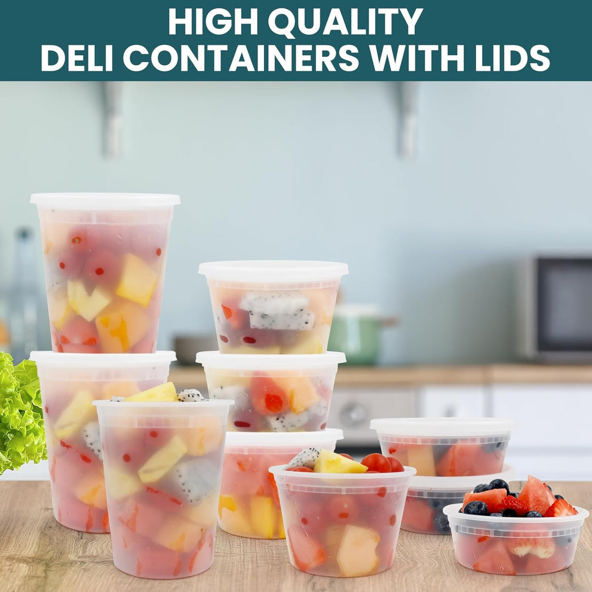 Deli Containers with Lids 48 Sets- Disposable Soup Containers 8oz, 16oz, 32oz - Plastic Containers with Lids, Food
