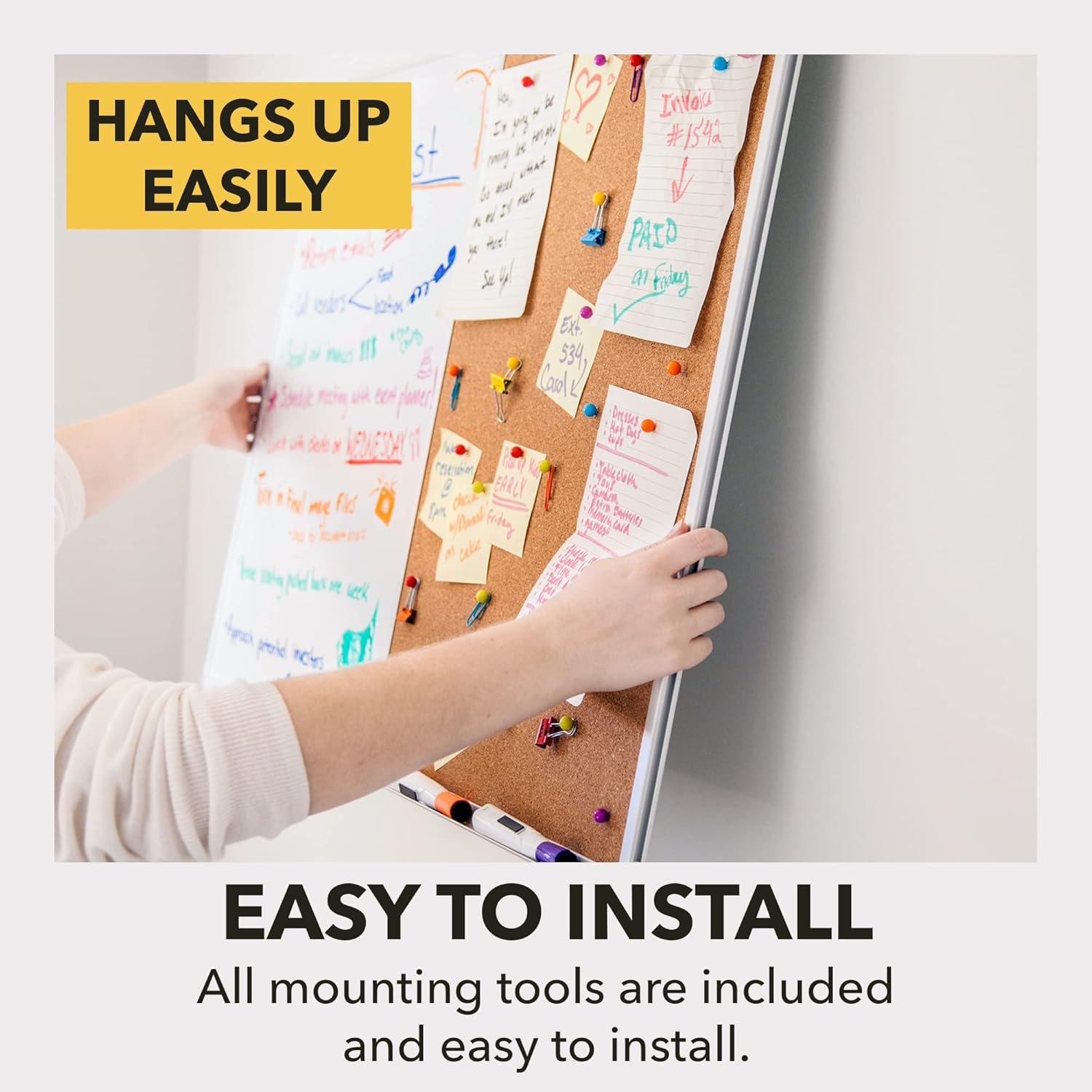 White Board and Cork Board Combo (36x48) Vision Board for 2026 - Half Bulletin Corkboard with Dry Erase Whiteboard
