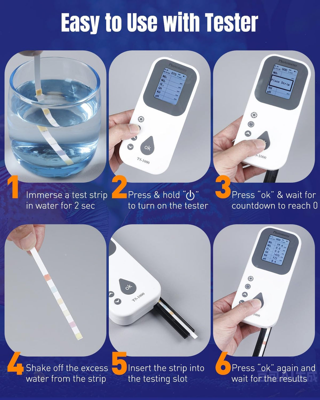 100 Pcs Aquarium Test Strips 6 in 1 Digital Water Testing Kit, Fish Tank Testing Strips for pH Nitrate Nitrite