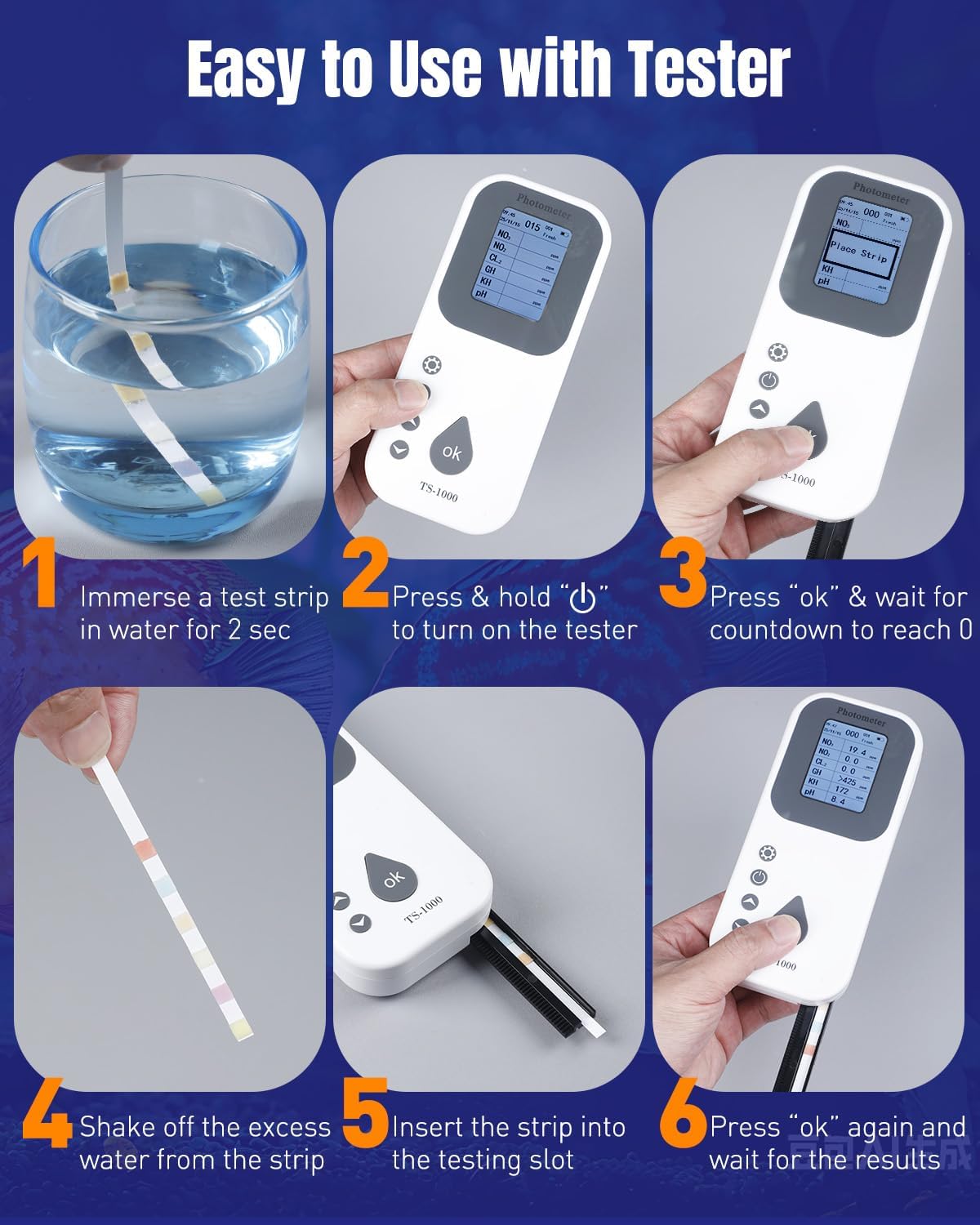 100 Pcs Aquarium Test Strips 6 in 1 Digital Water Testing Kit, Fish Tank Testing Strips for pH Nitrate Nitrite