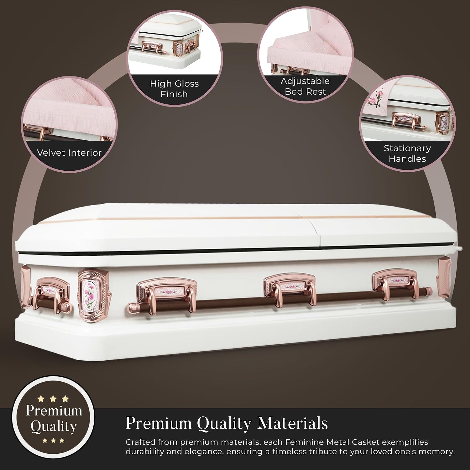 Primrose Metal Funeral Casket w/Antique-White Interior
