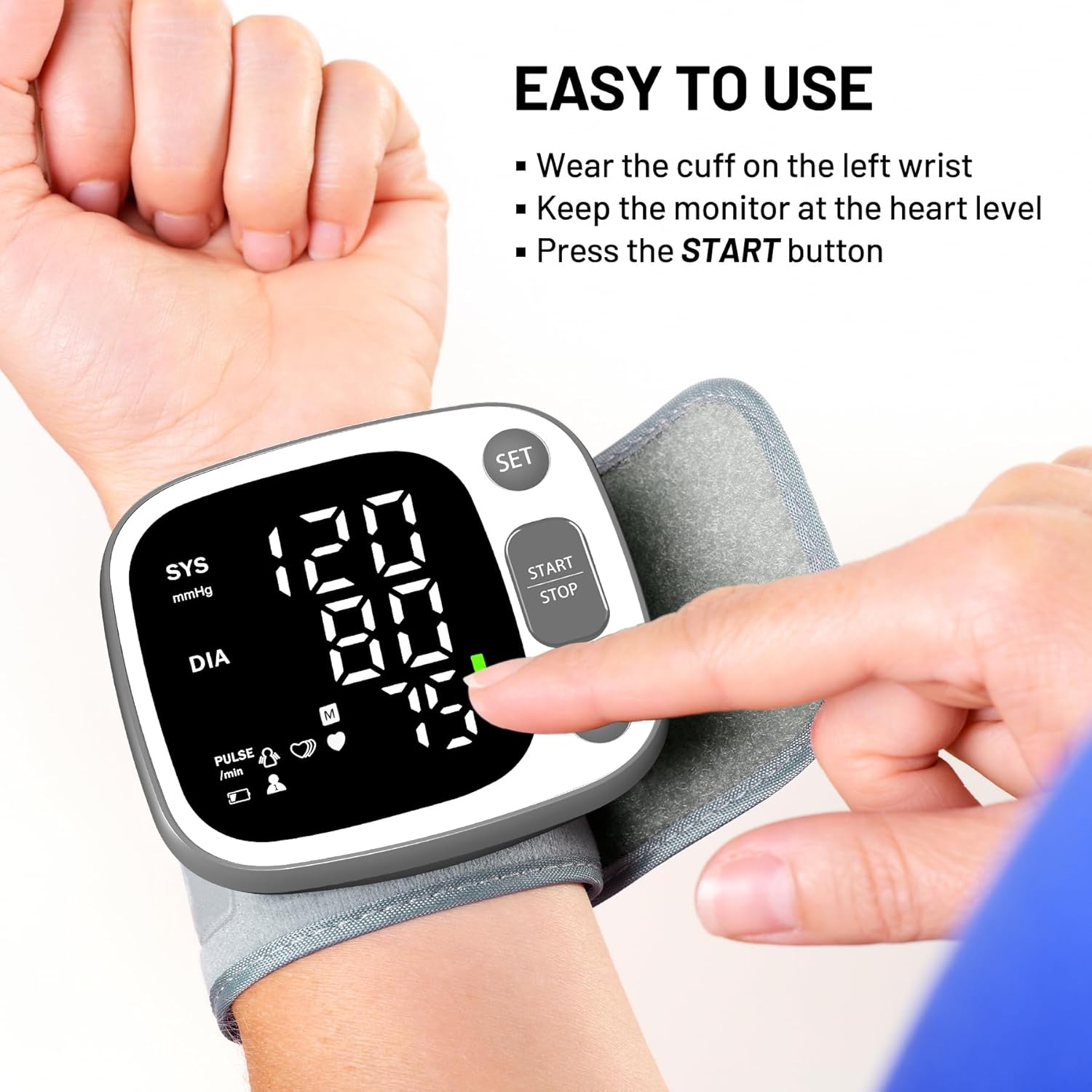 Blood Pressure Monitors for Home Use Rechargeable Wrist Digital BP Machine Cuff with LED Backlit Display, Voice