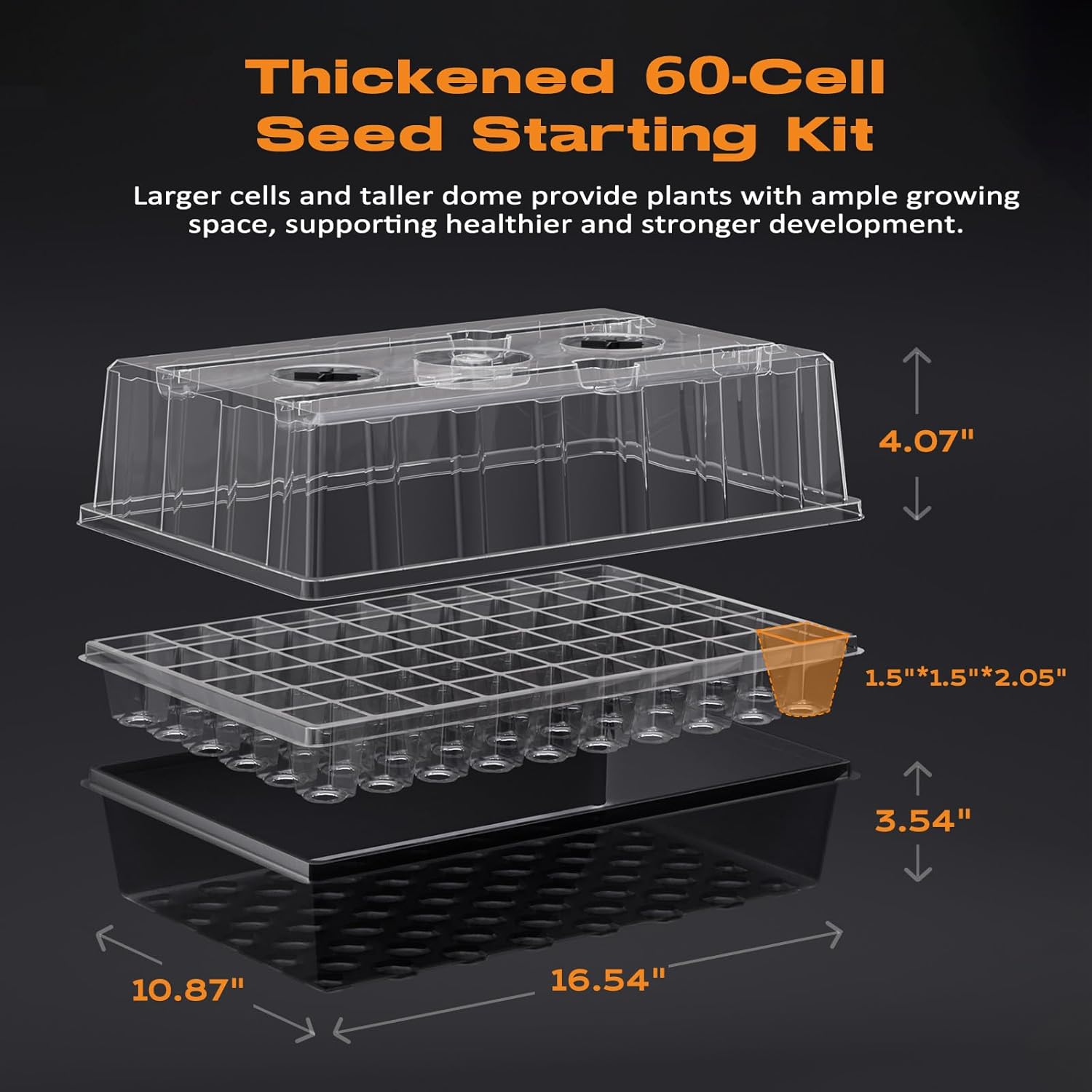 60-Cell Self-Watering Seed Starter Tray with Grow Light, Seed Starter Kit with 4.07” Humidity Dome, Indoor Seedling