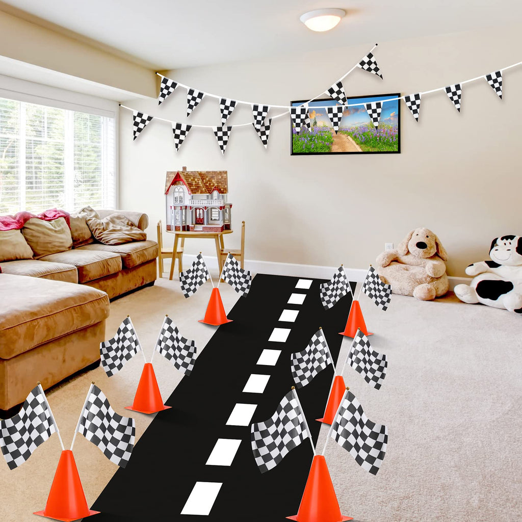 Traffic Cones and Racing Checkered Flags Set, Orange