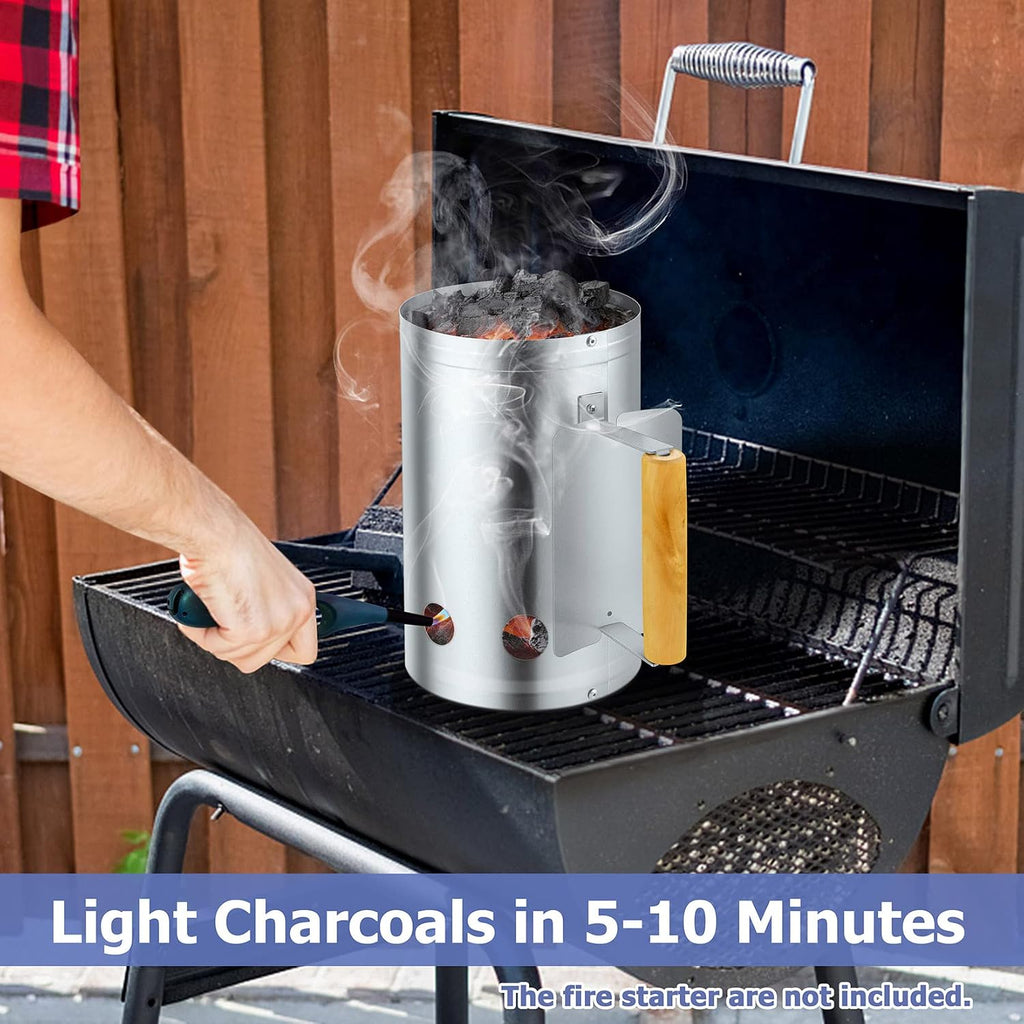 Charcoal Chimney Starter with Clamp Set, BBQ Grill Fire Starter