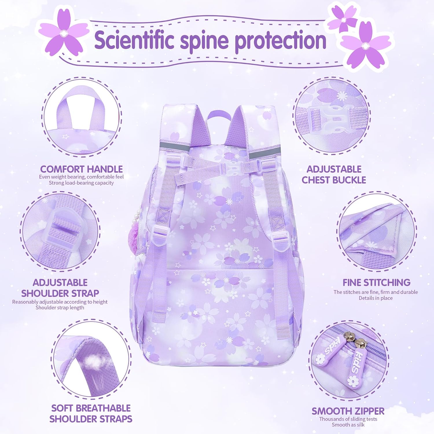 Lovely Girls Backpack School Bag for Students Kids Book Bag with Multiple Pockets Splash-proof Children's