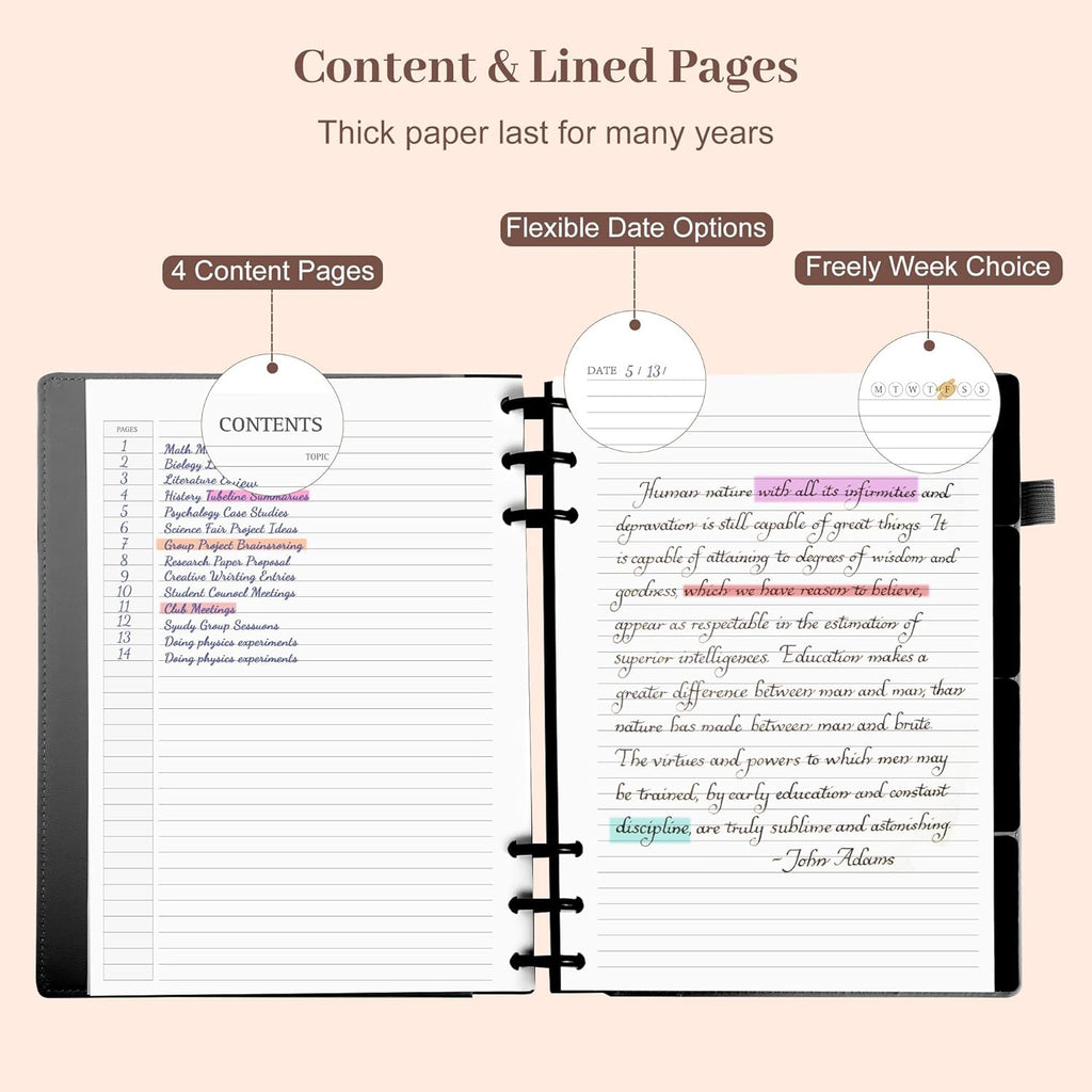 Refillable Notebooks for Work 5 Subject with Removable Dividers Tabs 240 Pages Hardcover Leather Journals for Writing
