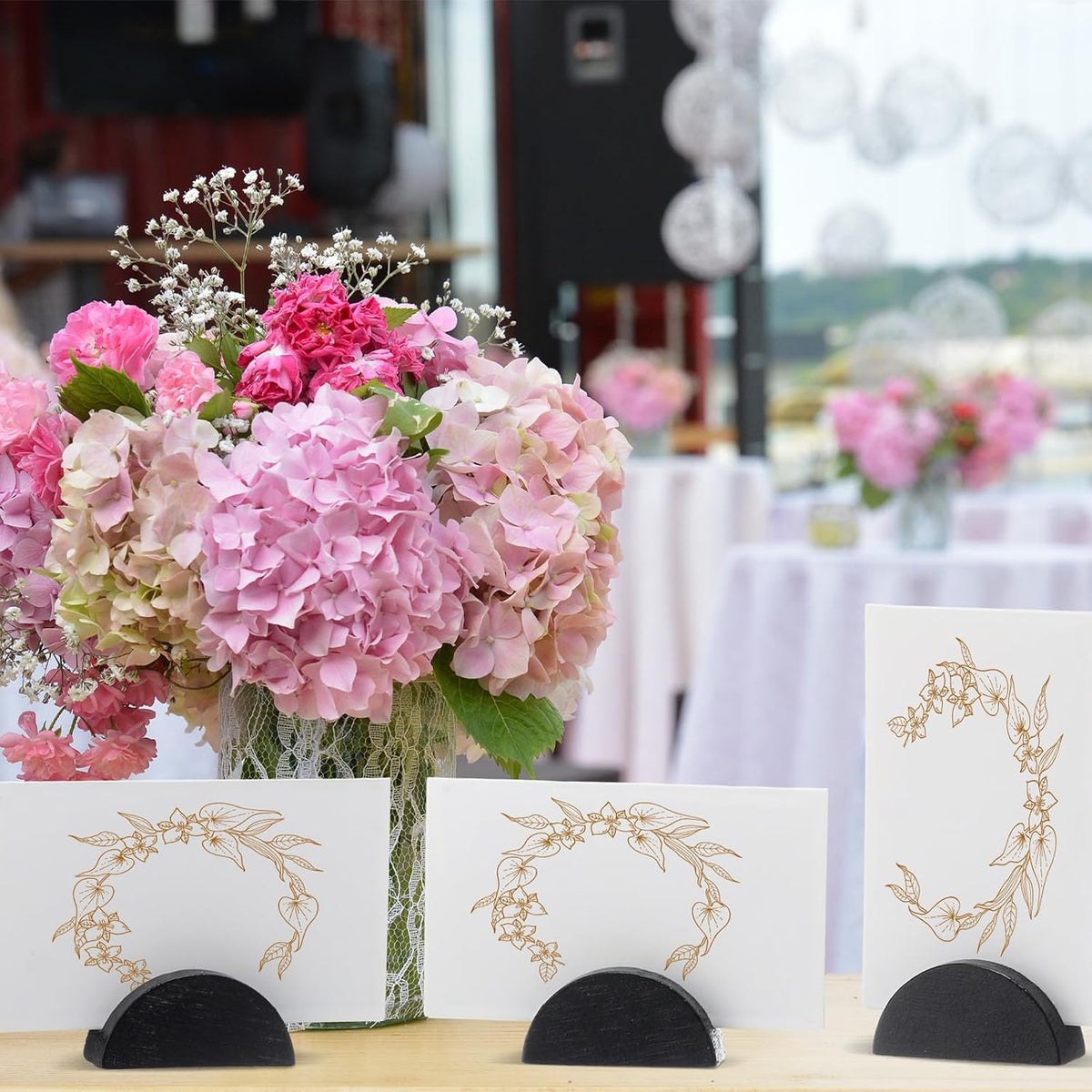 24 Pcs Wooden Table Number Stands with Tented Cards,Black, White