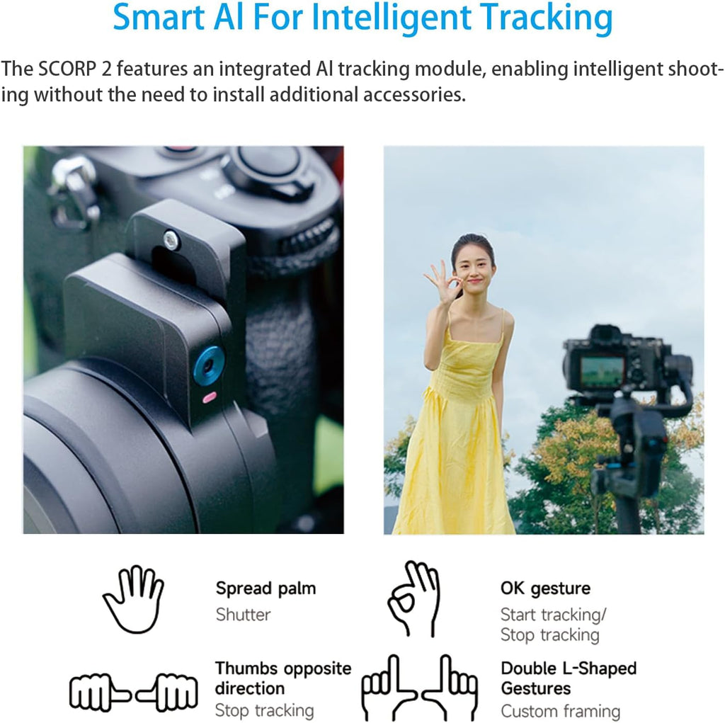 SCORP 2 Gimbal Stabilizer for DSLR and Mirrorless Camera, Integrated Al Tracking Sensor, 3-Axis Camera Stabilizer for