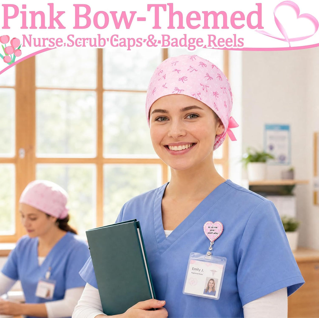 2 Pcs Scrub Cap for Women Nurse Hat with Badge Reel