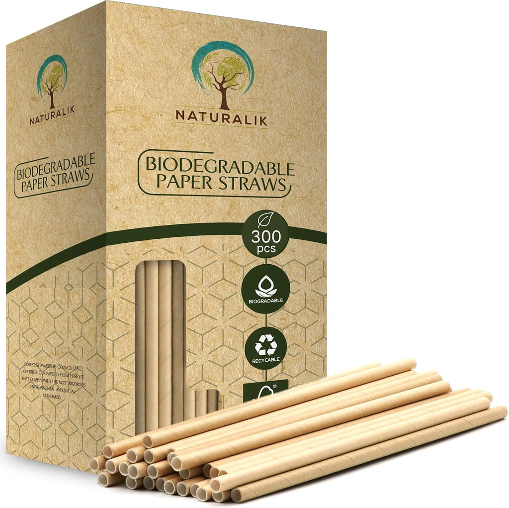 300/1000-Pack Extra Durable Brown Paper Straws Biodegradable- Premium Toxin Free Paper Straws Bulk- Drinking Straws