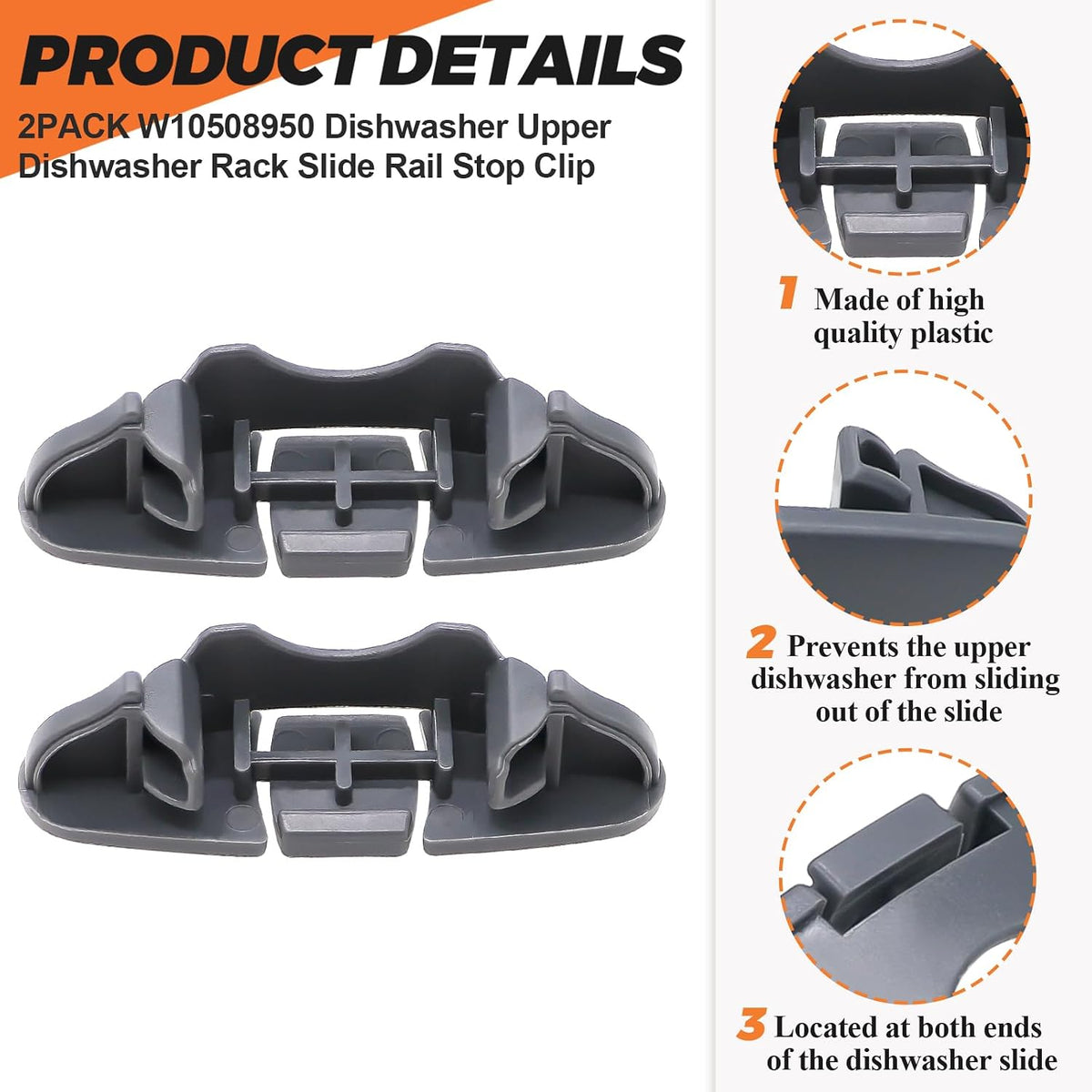 W10508950 Dishwasher Rail Stop Clip Fit for Whirlpool Kenmore Dishwasher
