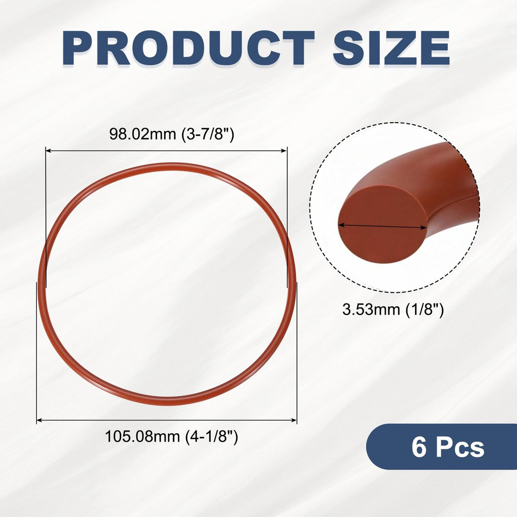 DEFANEX 6Pcs Silicone O-Ring VMQ Sealing 3-7/8" ID 4-1/8" OD 1/8" Width