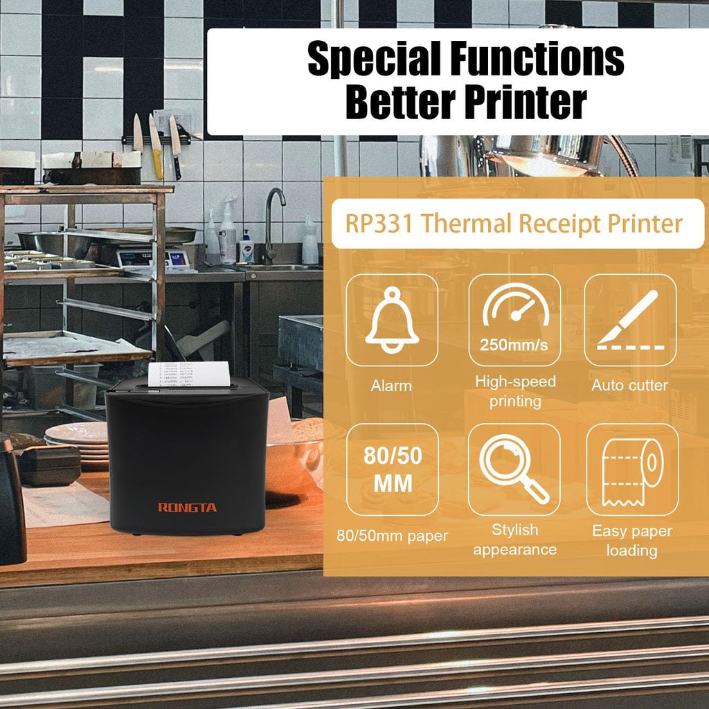 Thermal Receipt Printer, 80mm High-Speed POS Printer with Auto Cutter, 250mm/s, Ideal for Kitchen & Small Business