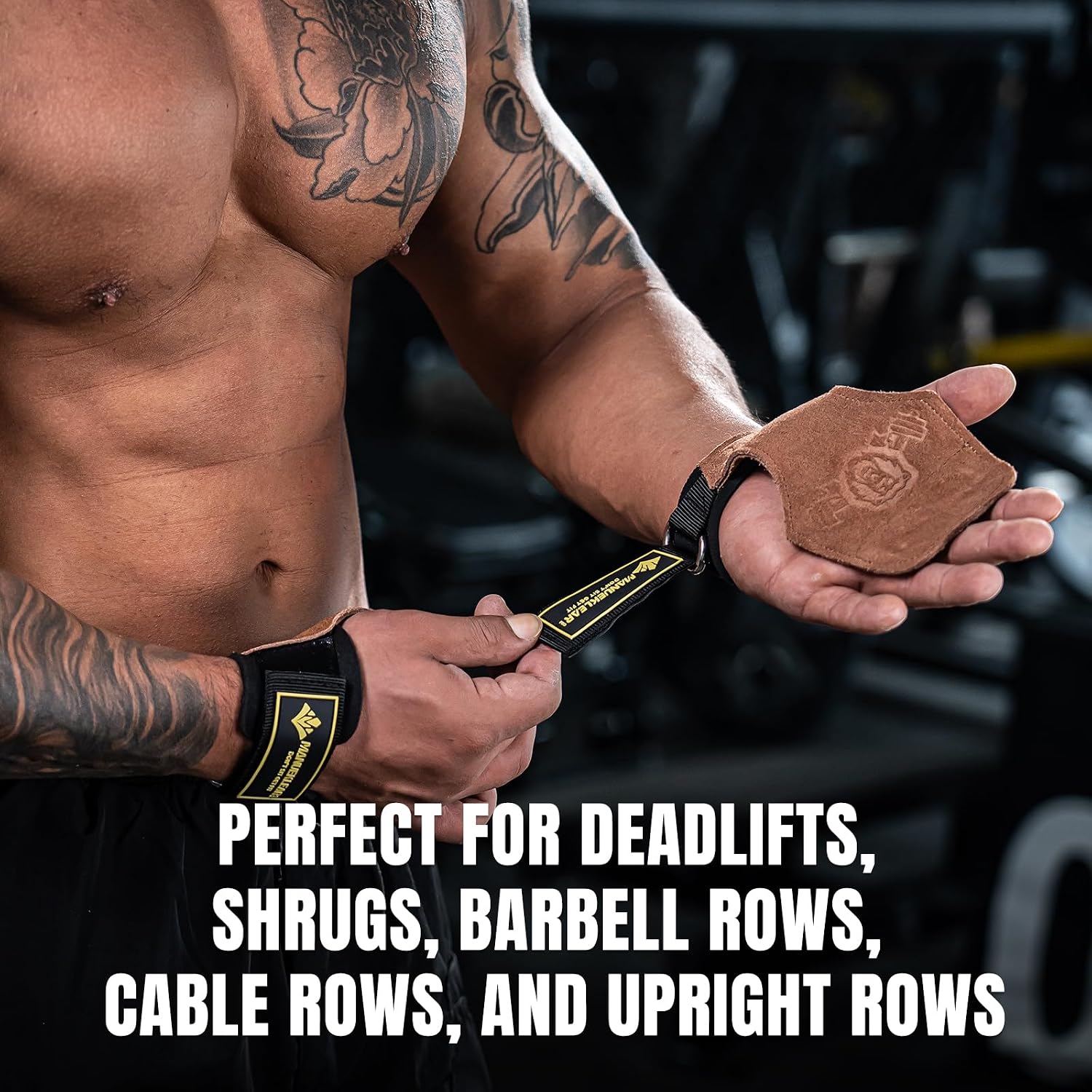MANUEKLEAR Gym Straps Weight Lifting, Double Leather Lifting Straps for Men Deadlift with Cushion Wrist Loop, Gym