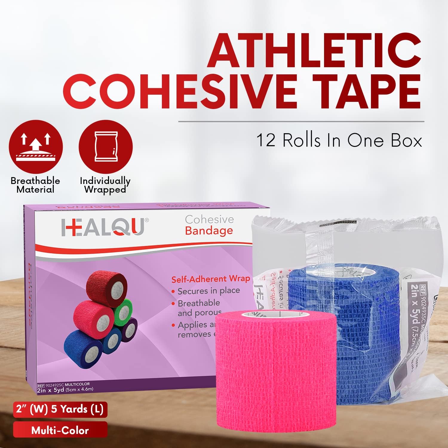 Self Adhesive Bandage Wrap – 12 Rolls 2in x 5yd Cohesive Tape for Athletic and Sports - Self Adherent Medical Tape