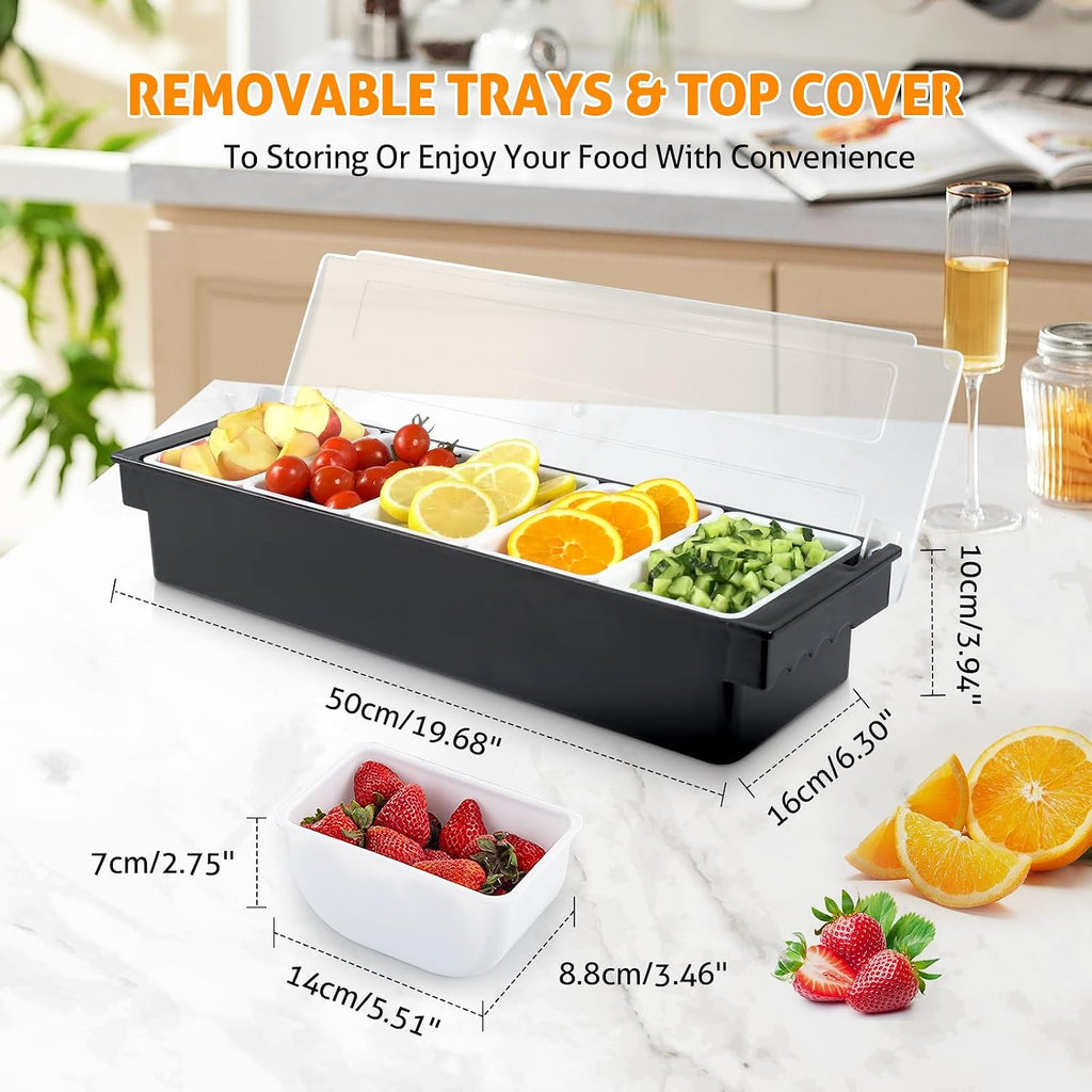 Ice Chilled Condiment Caddy with 5 Removable Trays and Lids