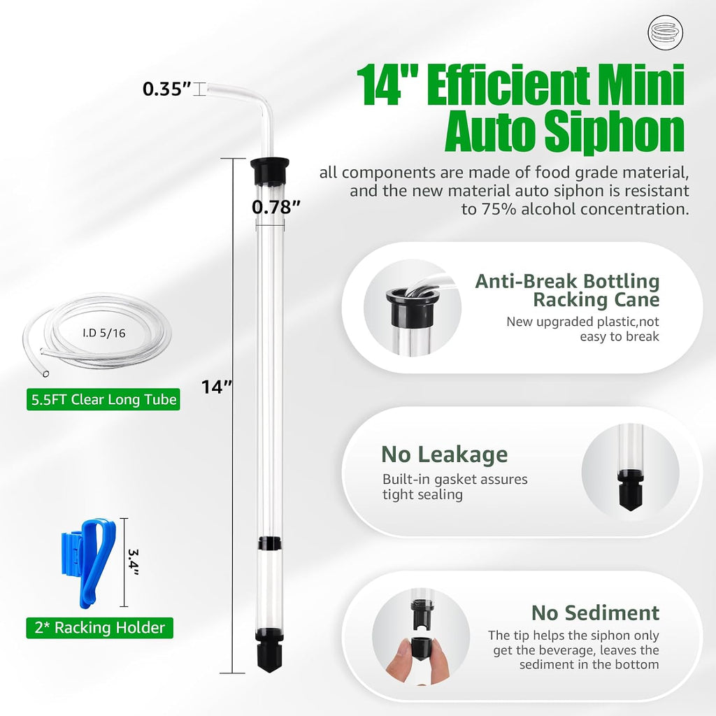 14" Auto Siphon with Bottling Wand Wine Siphon with Fermenting Airlocks | 3/8" Removable Racking Cane, Effortless