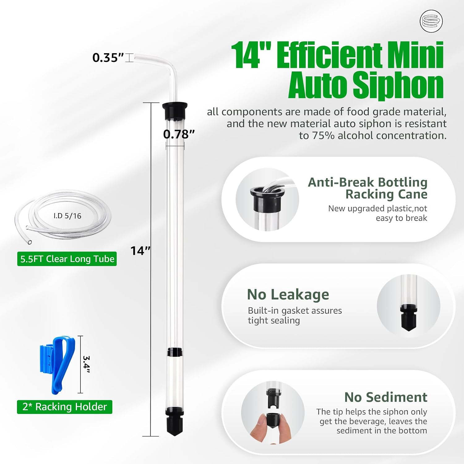 14" Auto Siphon with Bottling Wand Wine Siphon with Fermenting Airlocks | 3/8" Removable Racking Cane, Effortless