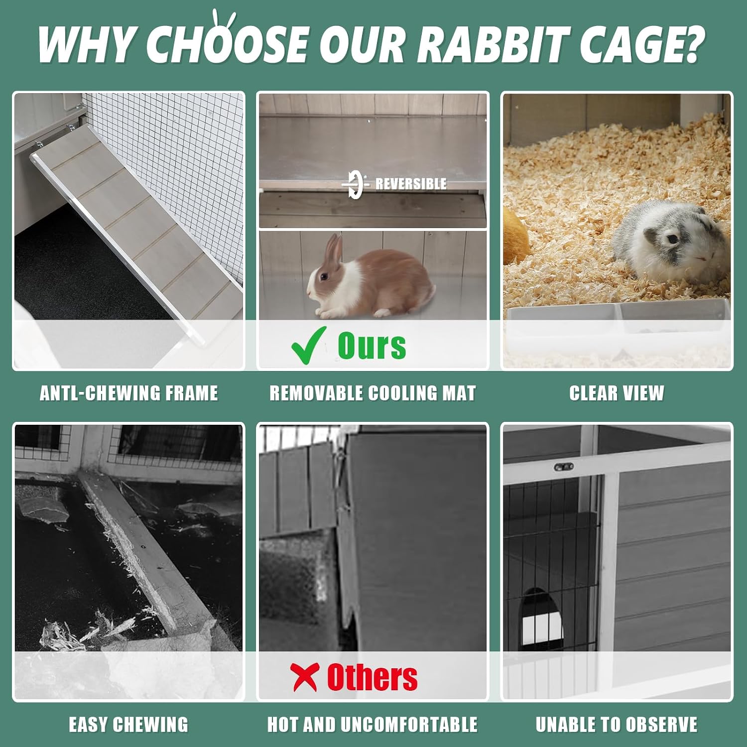 Indoor Rabbit Hutch - 36''L Outdoor Wooden Bunny Hutch with Wheels Rabbit Cage Guinea Pig Cages Removable Pull Out