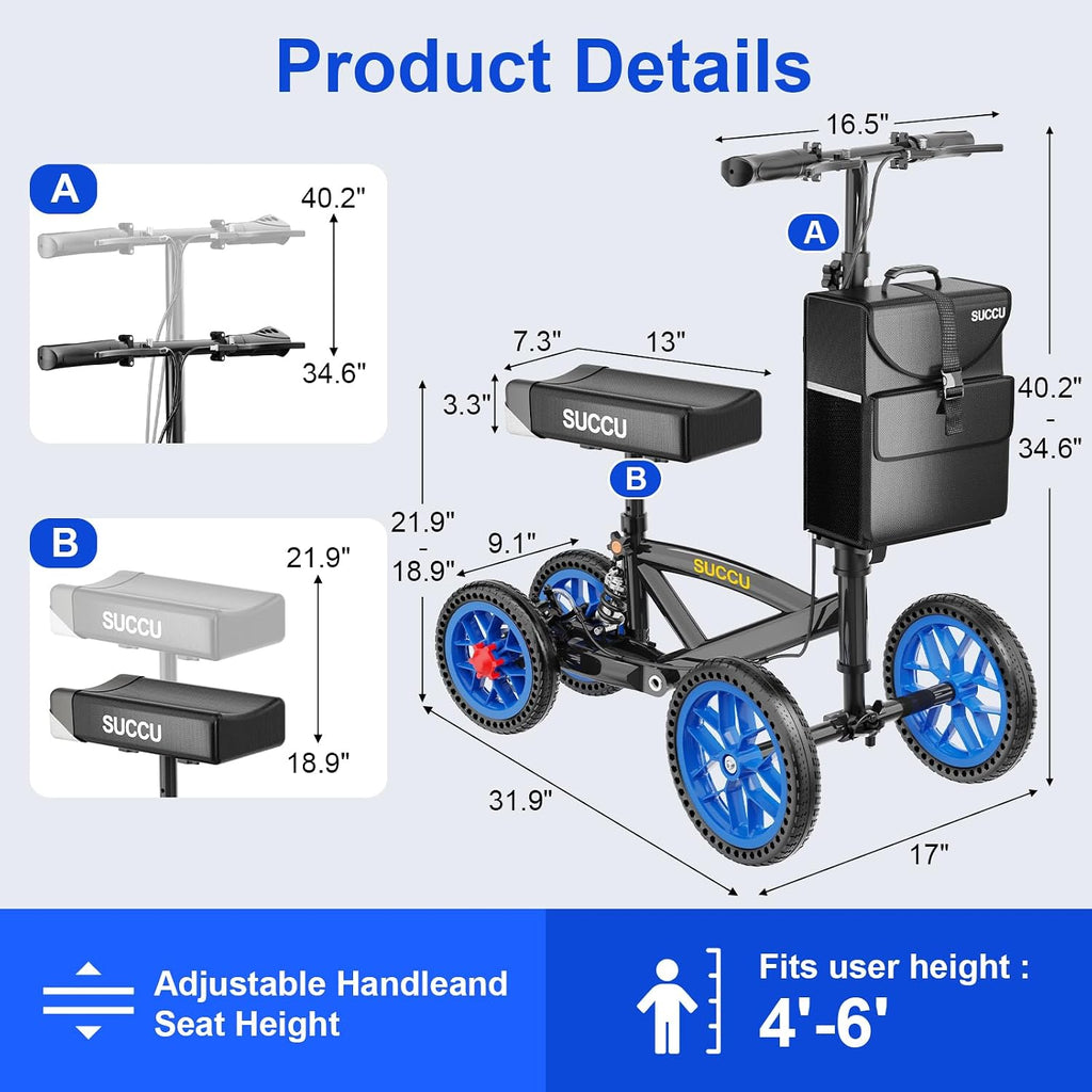 All Terrain Knee Scooter for Adults for Foot Injuries, 11" PU Wheels